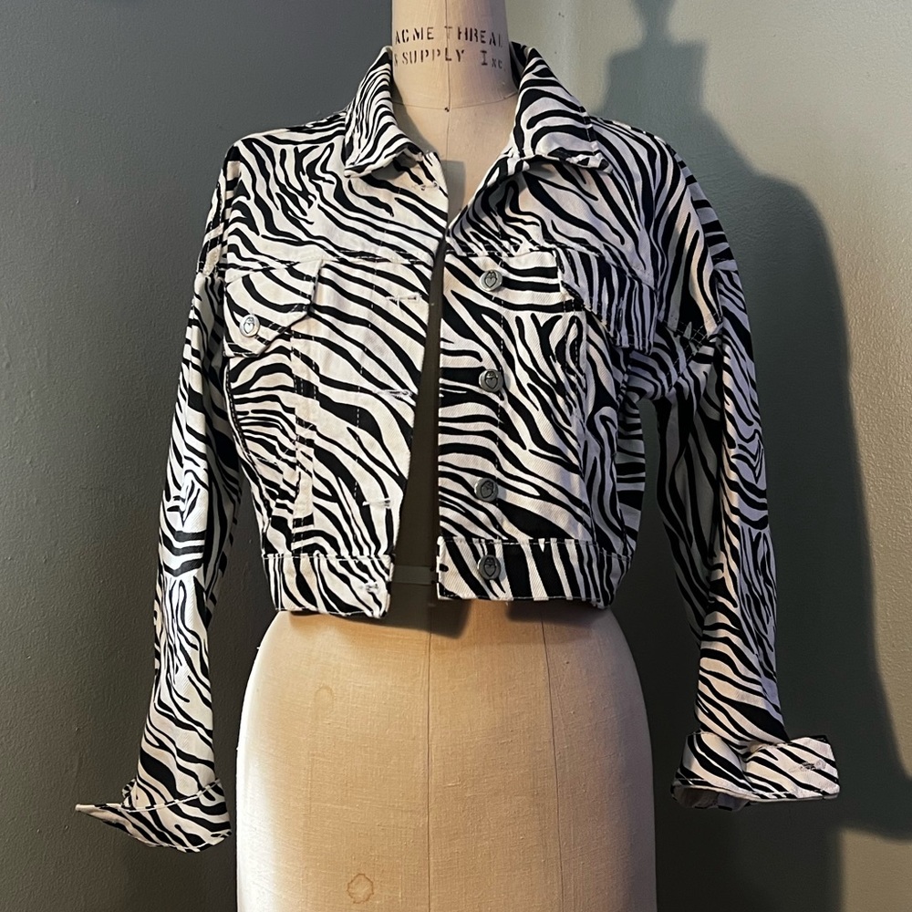 NastyGal Zebra Cropped Denim Jacket